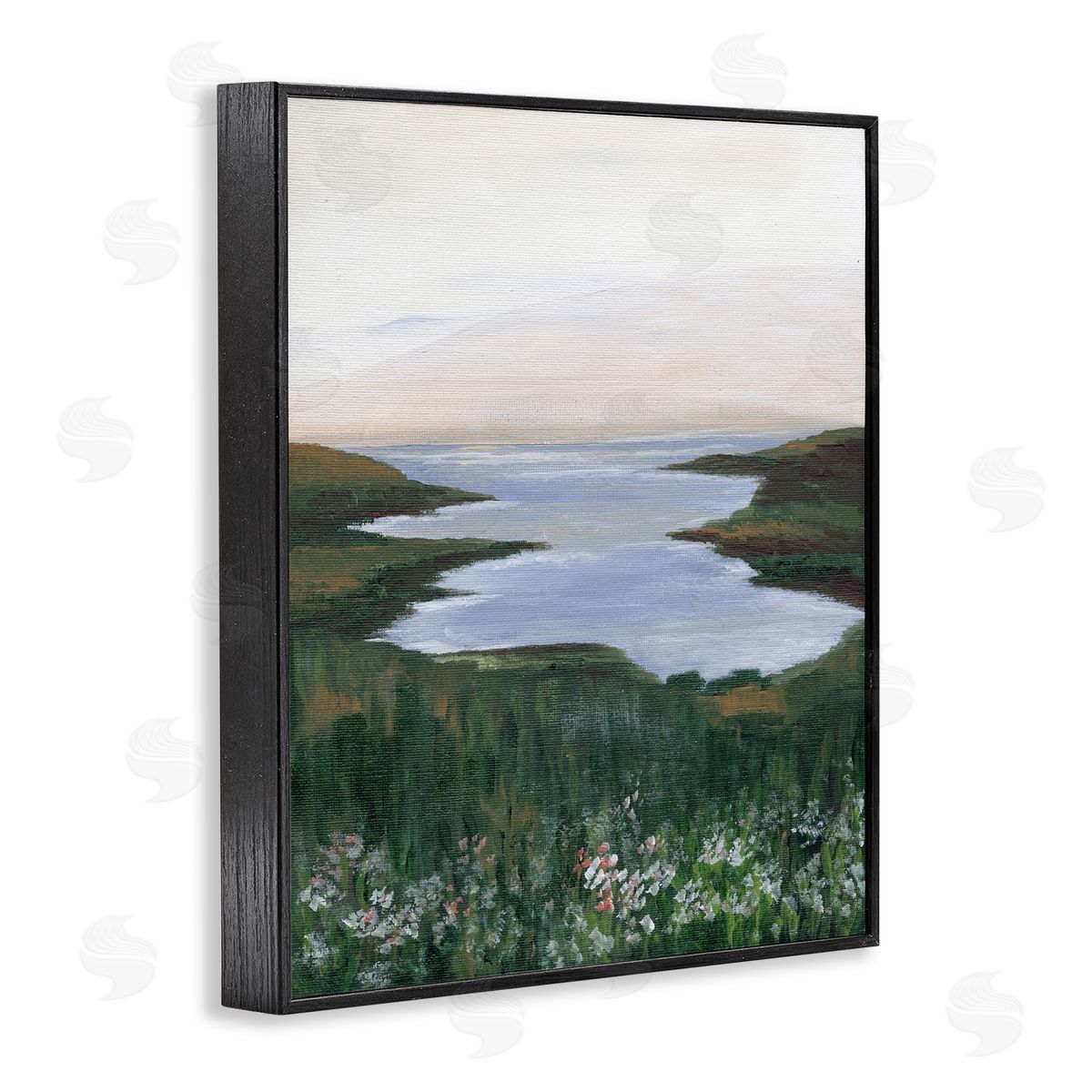 Peaceful Greenery by Lake Black Frame Print Wall Art, Home Decor by Nikita Jariwala