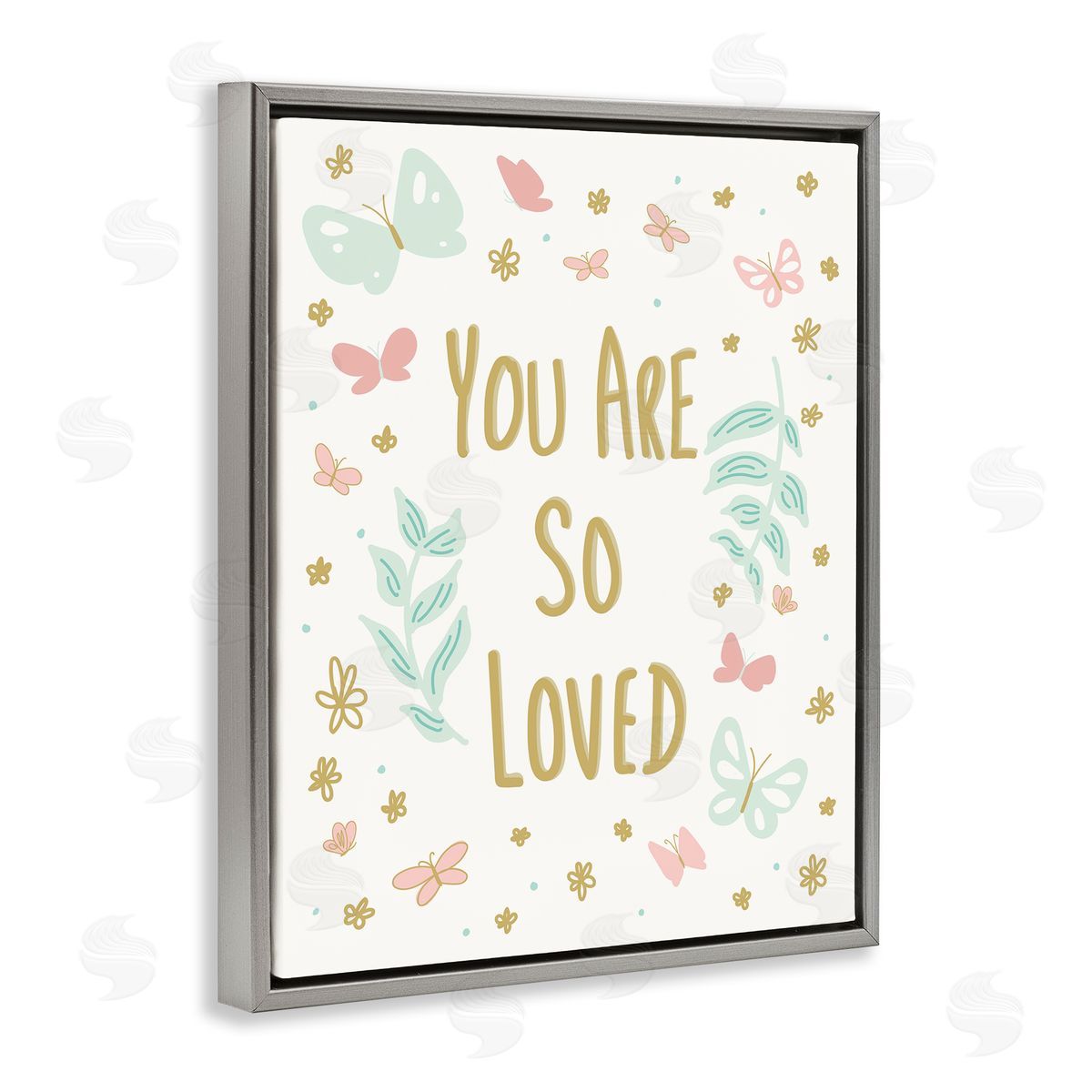 So Loved Uplifting Flowers Grey Floating Frame Canvas Wall Art, Home Decor by Sweet Melody Designs