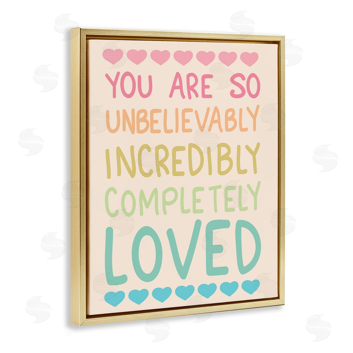 Completely Loved with Hearts Gold Floating Frame Canvas Wall Art, Home Decor by Sweet Melody Designs