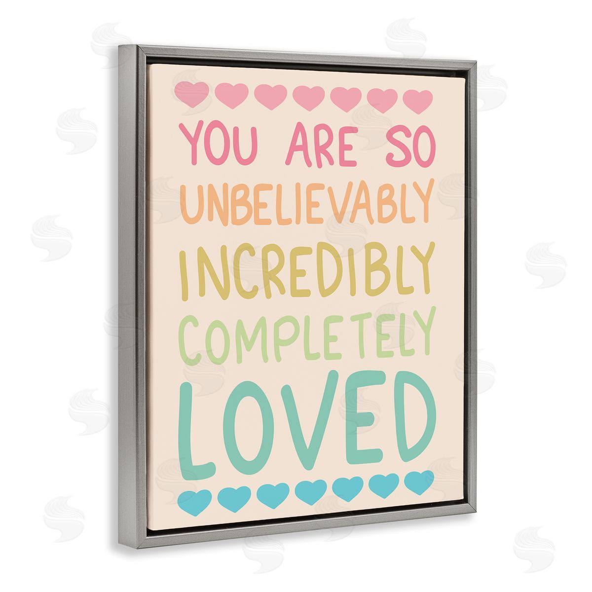 Completely Loved with Hearts Grey Floating Frame Canvas Wall Art, Home Decor by Sweet Melody Designs