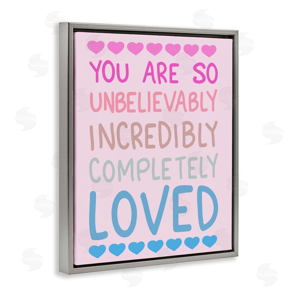Incredibly Loved with Hearts Grey Floating Frame Canvas Wall Art, Home Decor by Sweet Melody Designs
