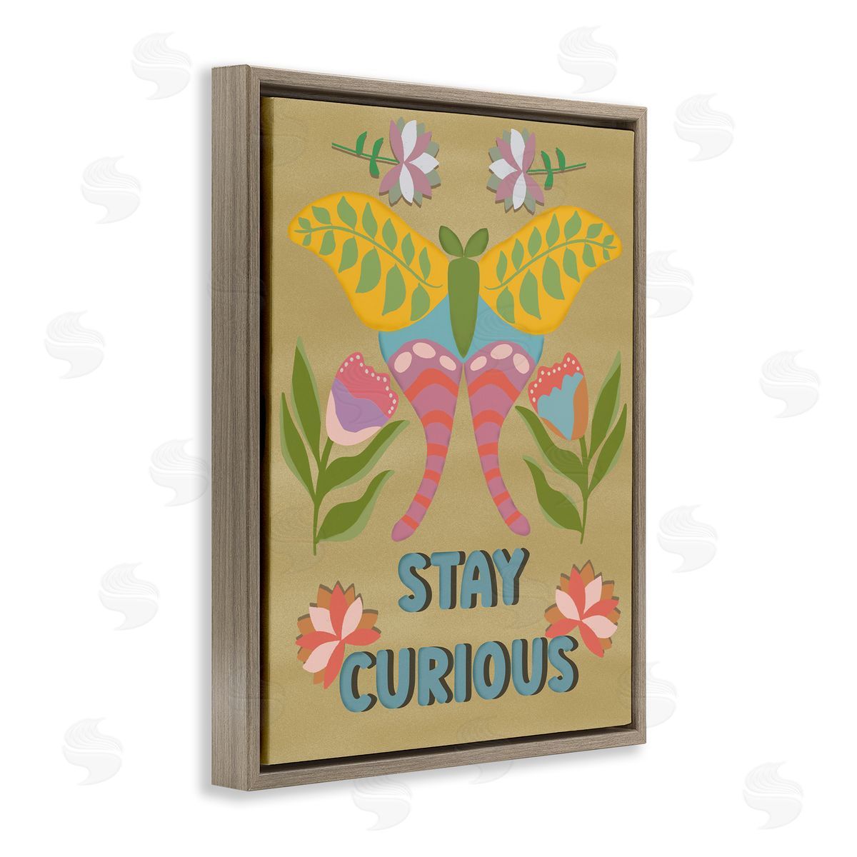 Stay Curious Butterfly Brown Floating Frame Canvas Wall Art, Home Decor by Julia Fox