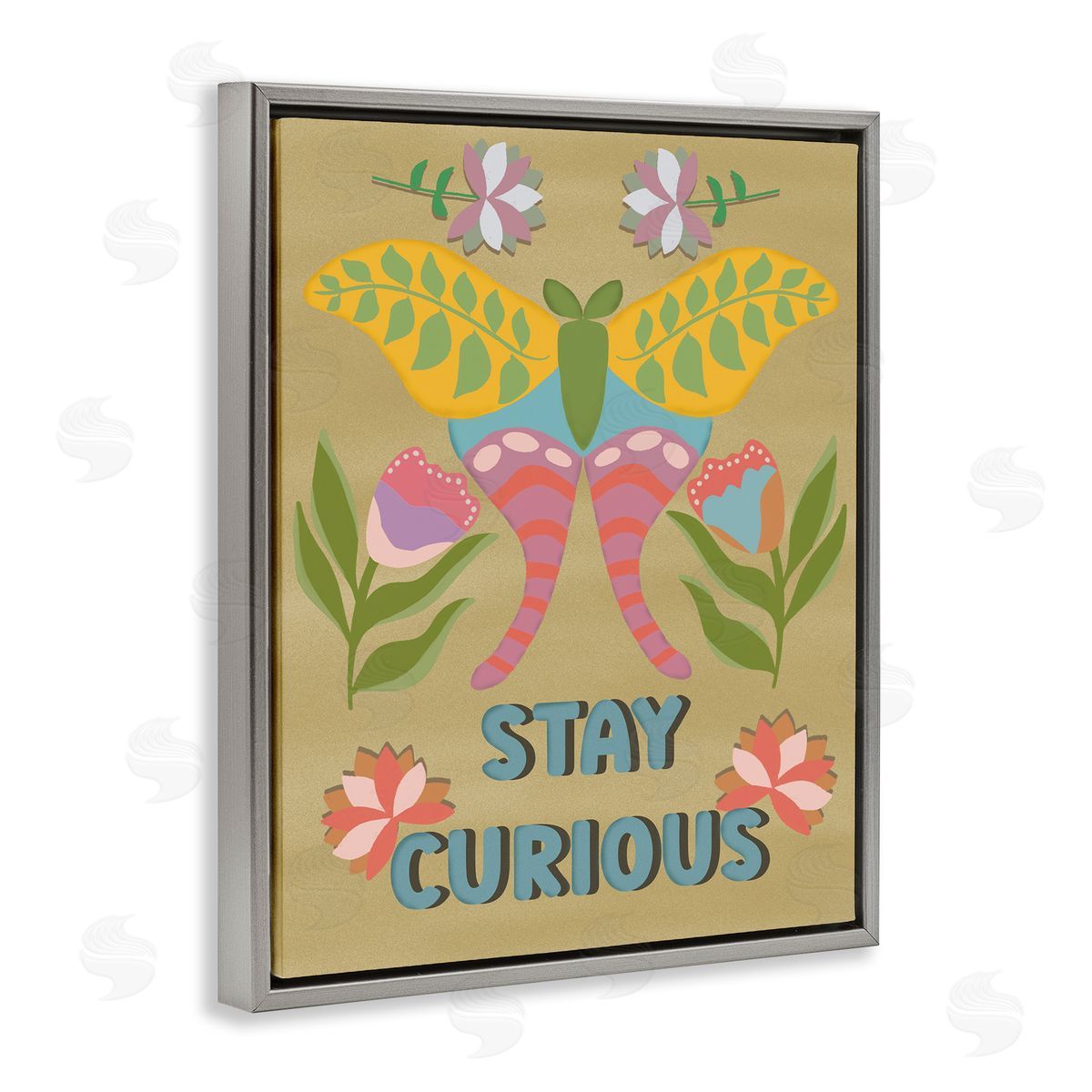 Stay Curious Butterfly Grey Floating Frame Canvas Wall Art, Home Decor by Julia Fox