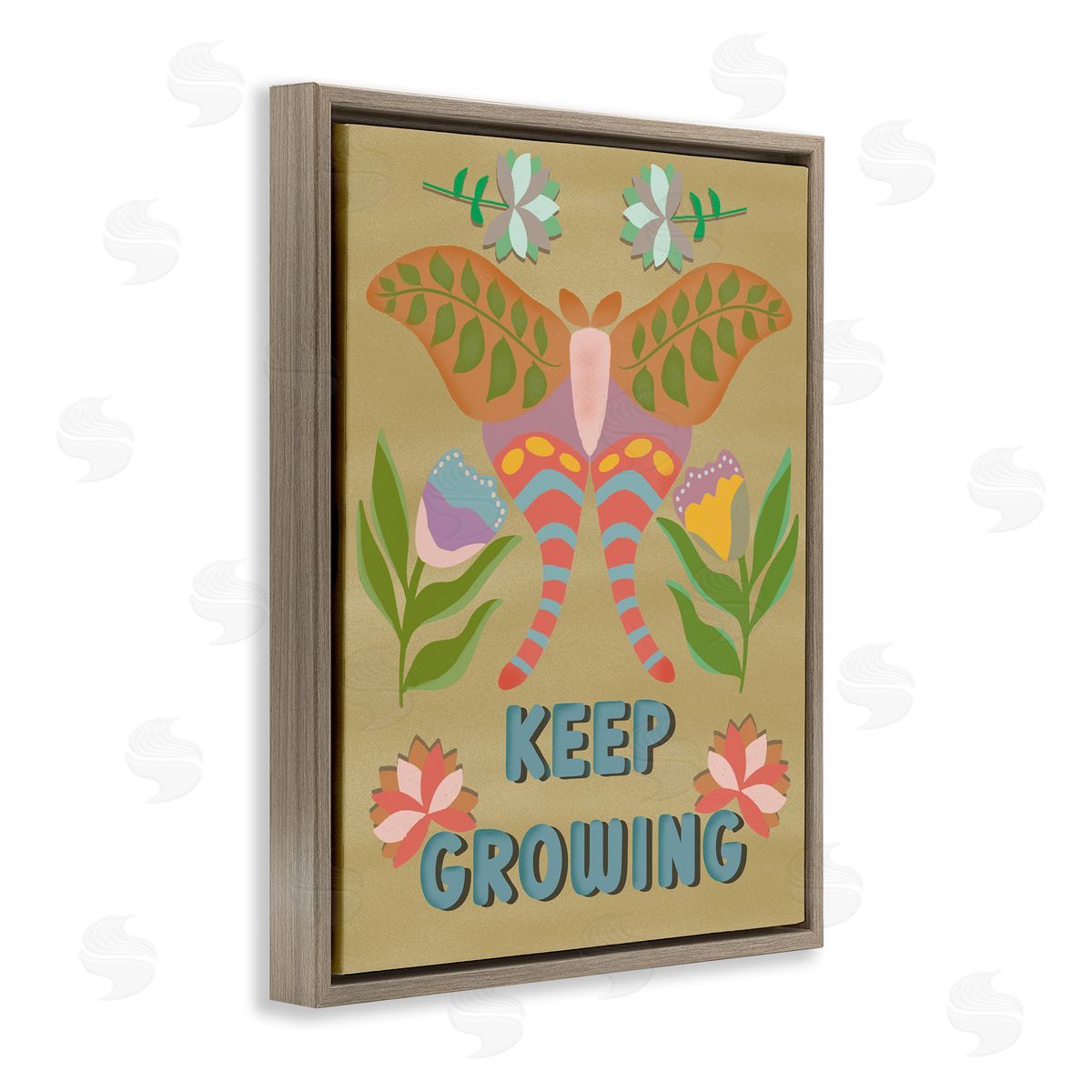 Keep Growing Butterfly Brown Floating Frame Canvas Wall Art, Home Decor by Julia Fox