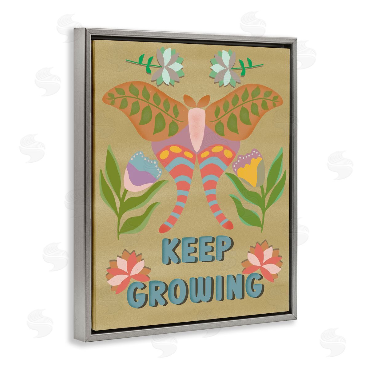 Keep Growing Butterfly Grey Floating Frame Canvas Wall Art, Home Decor by Julia Fox