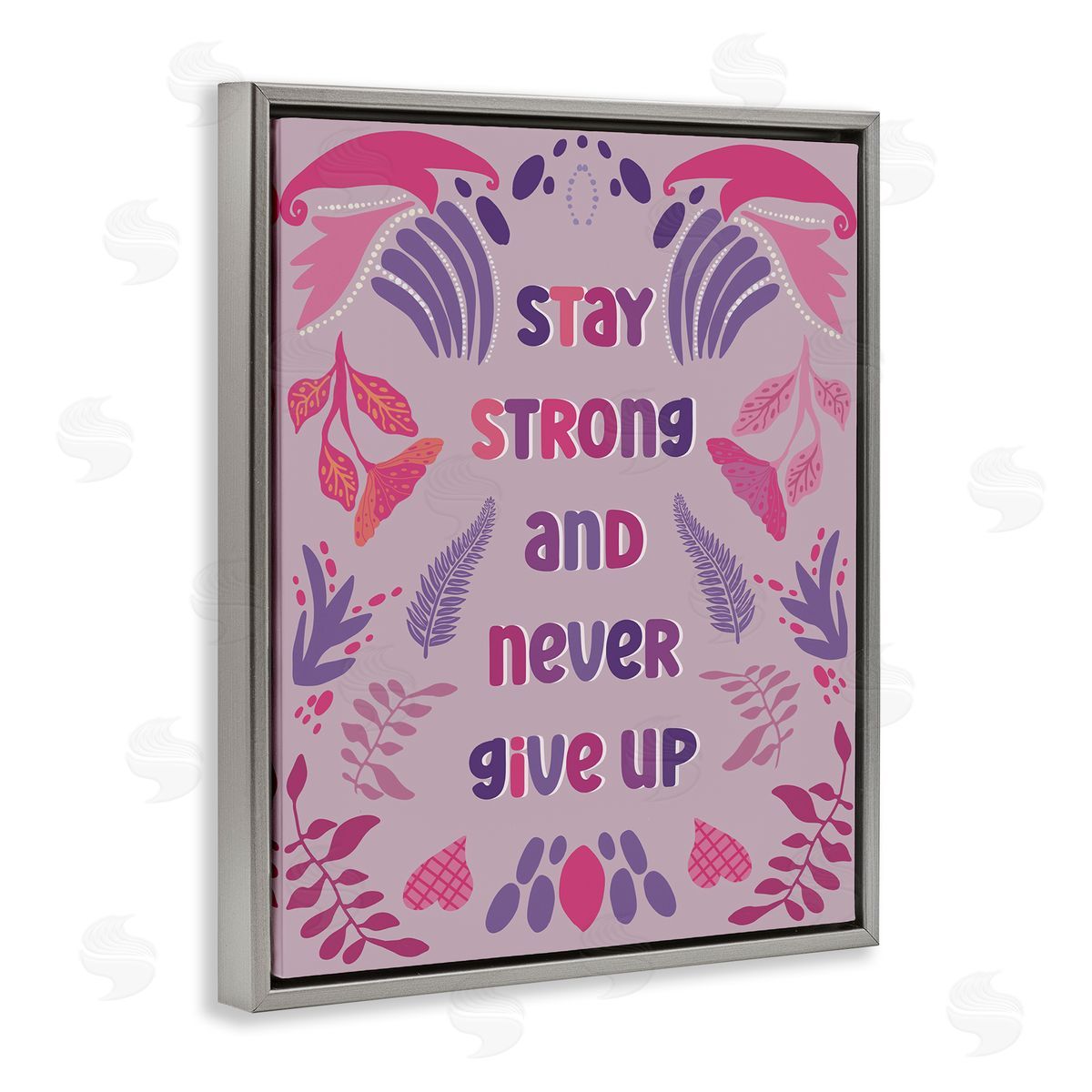 Never Give Up on Purple Grey Floating Frame Canvas Wall Art, Home Decor by Julia Fox