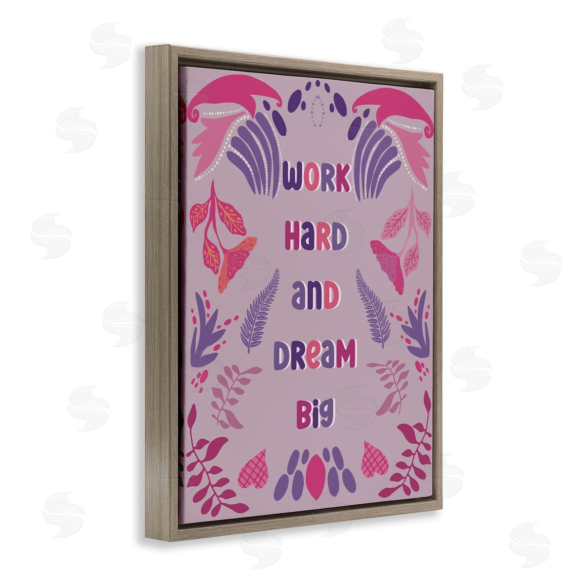 Work Hard Dream Big Brown Floating Frame Canvas Wall Art, Home Decor by Julia Fox