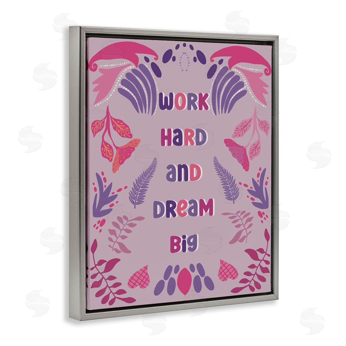 Work Hard Dream Big Grey Floating Frame Canvas Wall Art, Home Decor by Julia Fox