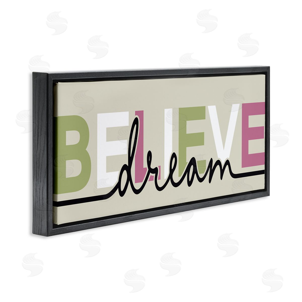Muted Believe & Dream Black Floating Frame Canvas Wall Art, Home Decor by Kim Allen