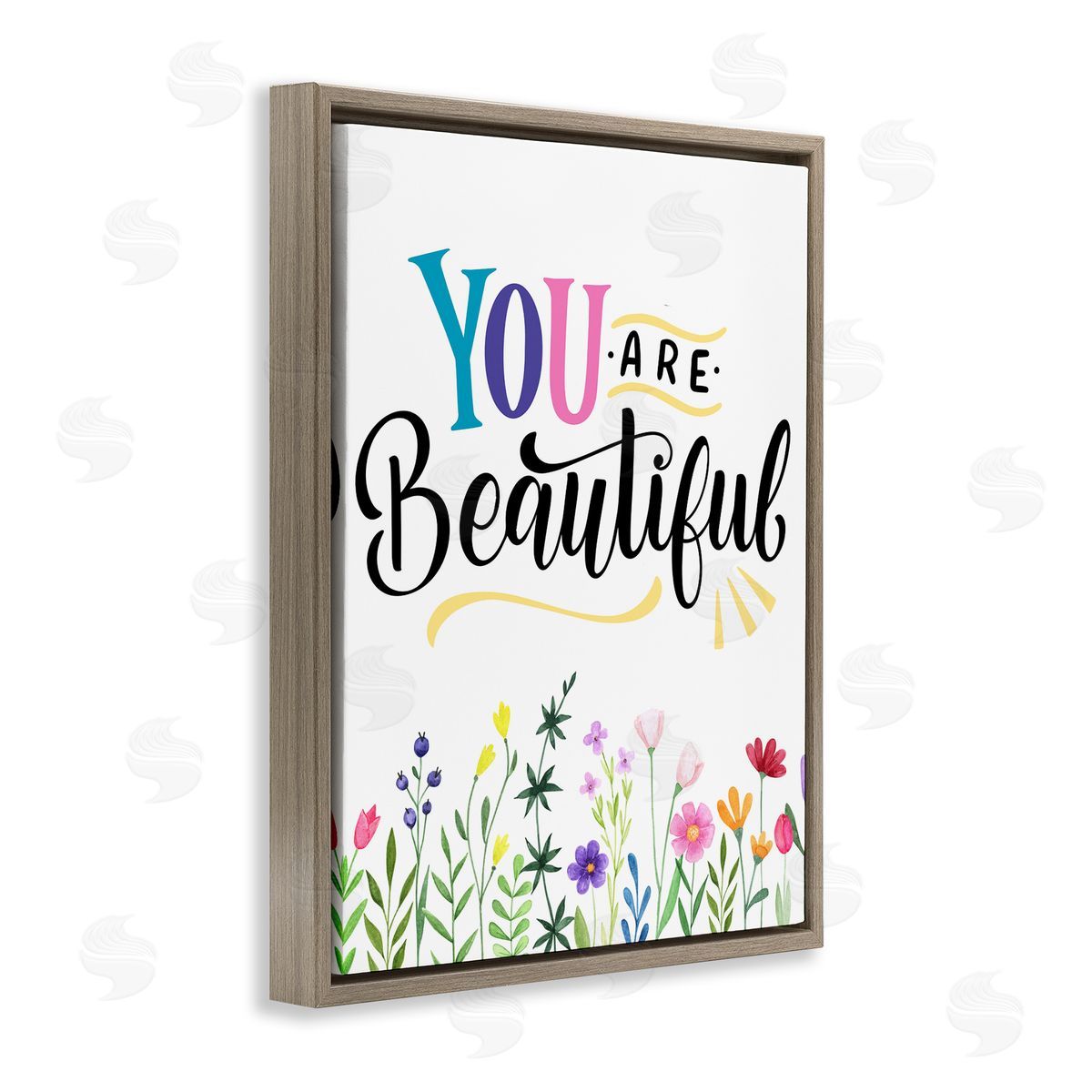 You Are Beautiful Encouragement Brown Floating Frame Canvas Wall Art, Home Decor by Kim Allen