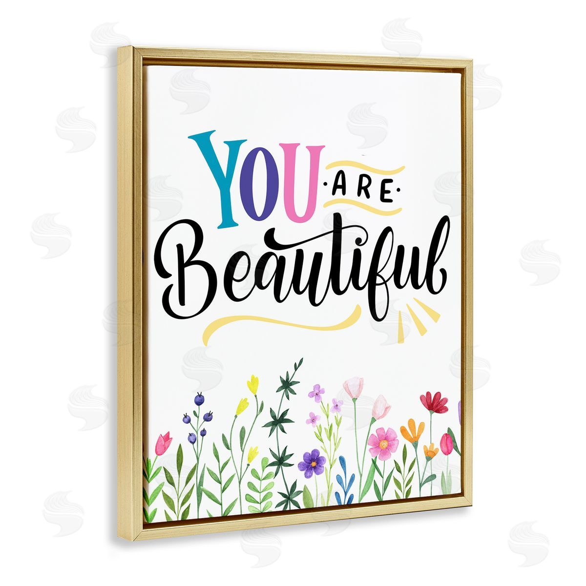 You Are Beautiful Encouragement Gold Floating Frame Canvas Wall Art, Home Decor by Kim Allen