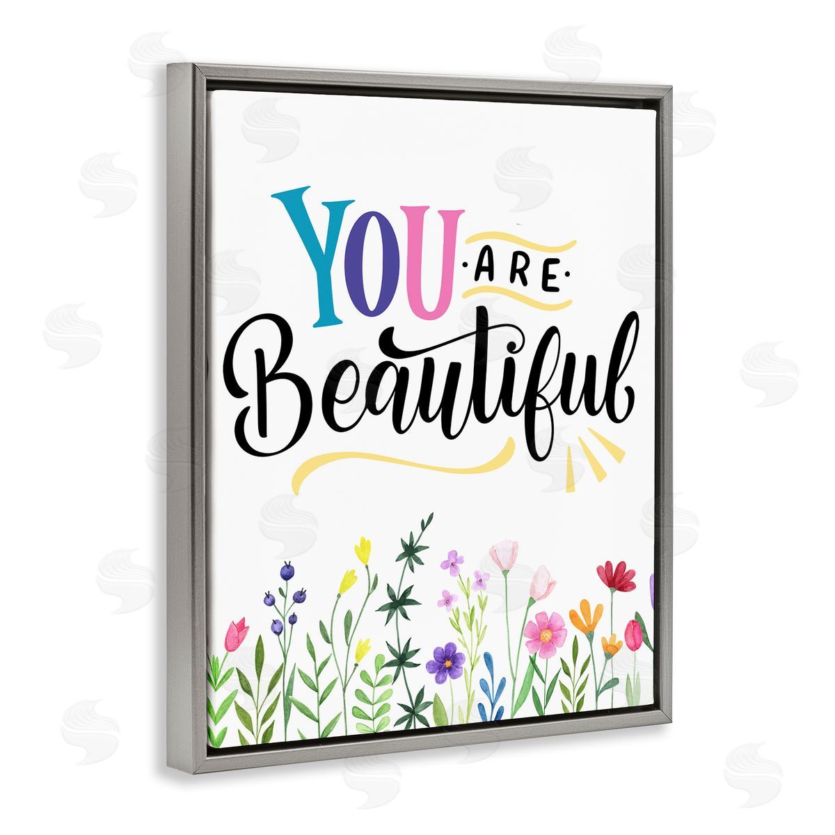 You Are Beautiful Encouragement Grey Floating Frame Canvas Wall Art, Home Decor by Kim Allen