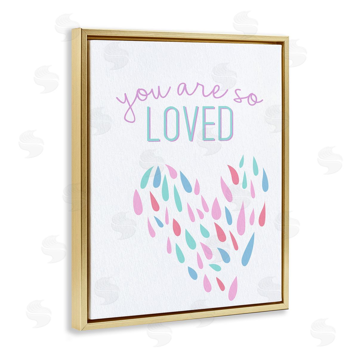 So Loved Abstract Heart Gold Floating Frame Canvas Wall Art, Home Decor by Kim Allen