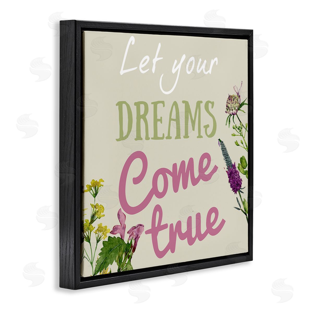 Dreams Come True with Florals Black Floating Frame Canvas Wall Art, Home Decor by Kim Allen