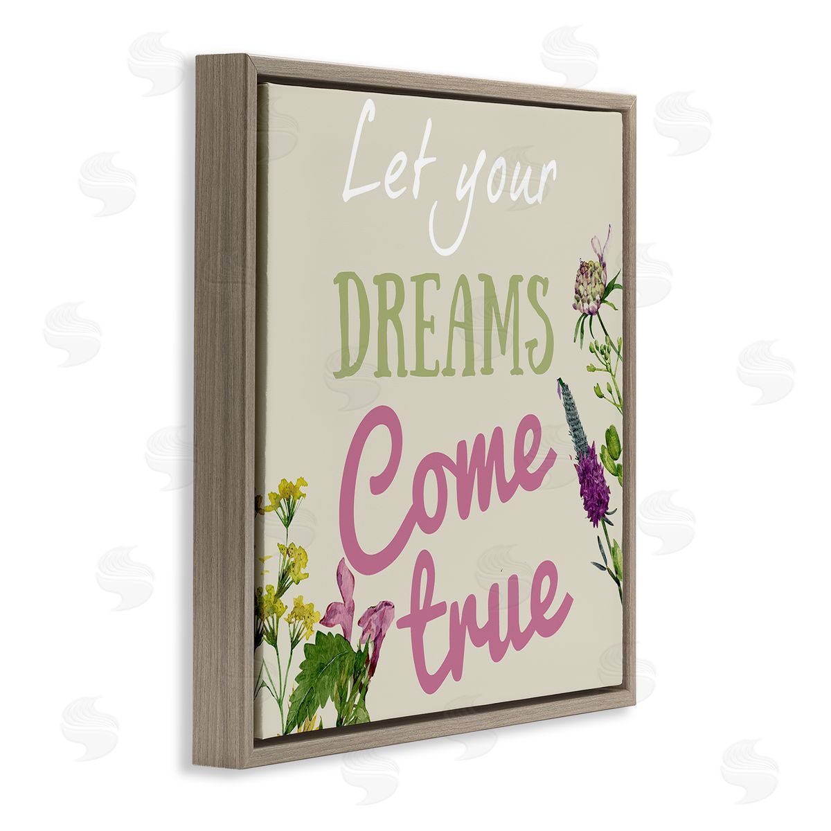Dreams Come True with Florals Brown Floating Frame Canvas Wall Art, Home Decor by Kim Allen