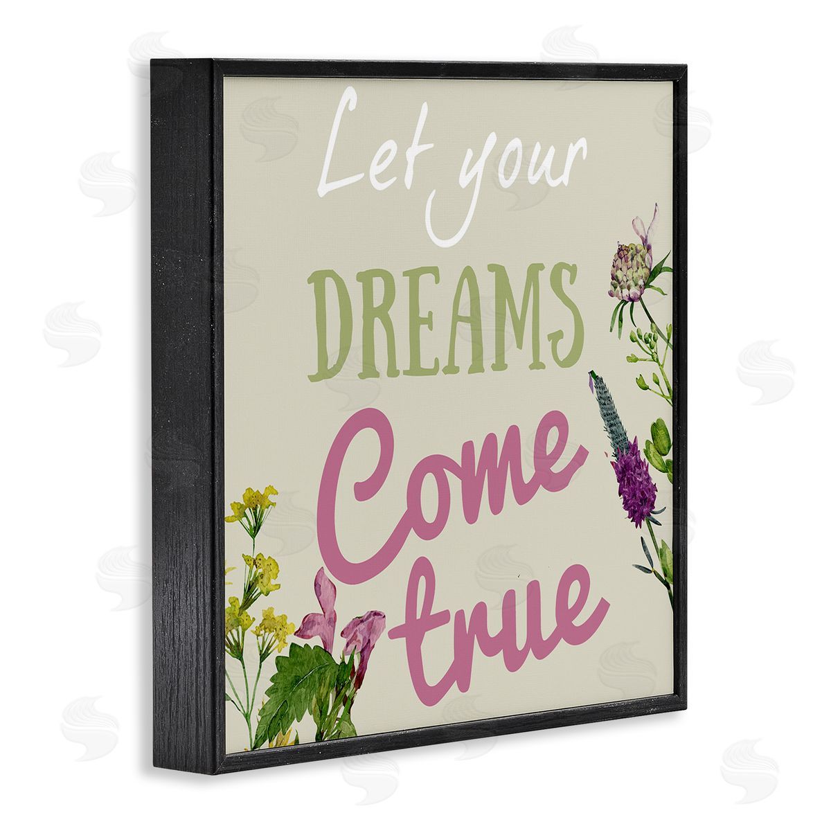 Dreams Come True with Florals Black Frame Print Wall Art, Home Decor by Kim Allen