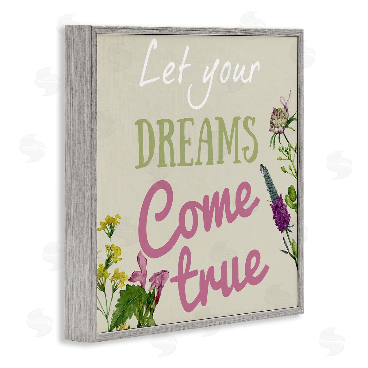 Dreams Come True with Florals Grey Frame Print Wall Art, Home Decor by Kim Allen