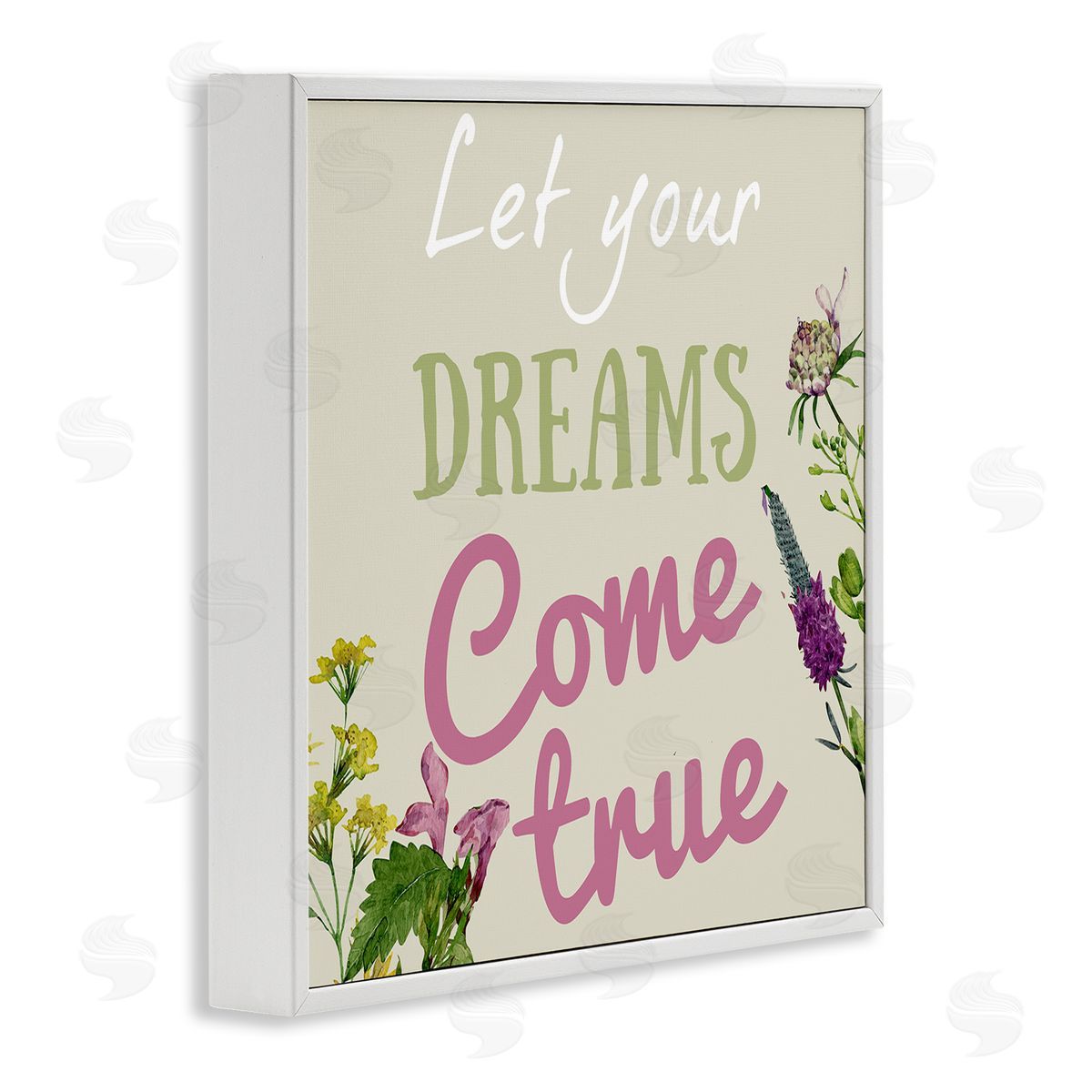 Dreams Come True with Florals White Frame Print Wall Art, Home Decor by Kim Allen