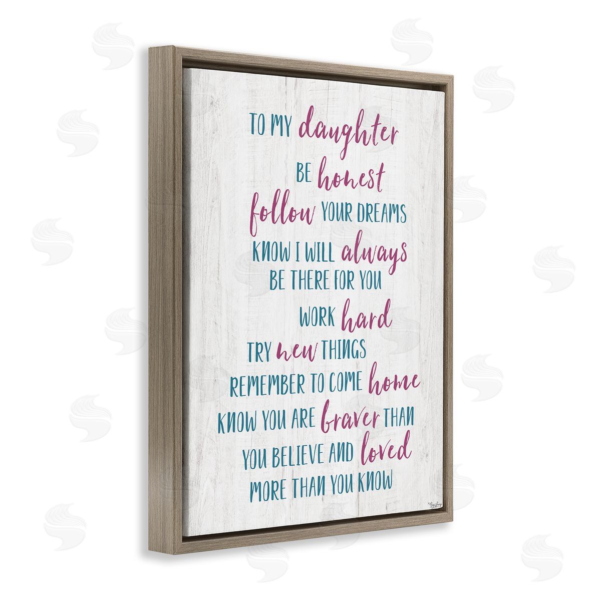 To My Daughter Positive Parent Brown Floating Frame Canvas Wall Art, Home Decor by Gigi Louise