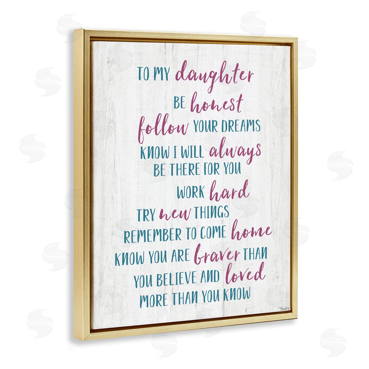 To My Daughter Positive Parent Gold Floating Frame Canvas Wall Art, Home Decor by Gigi Louise