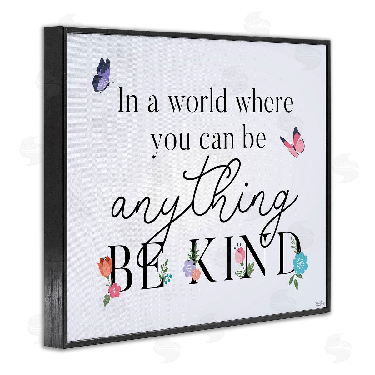 Floral & Butterflies Be Kind Black Frame Print Wall Art, Home Decor by Gigi Louise