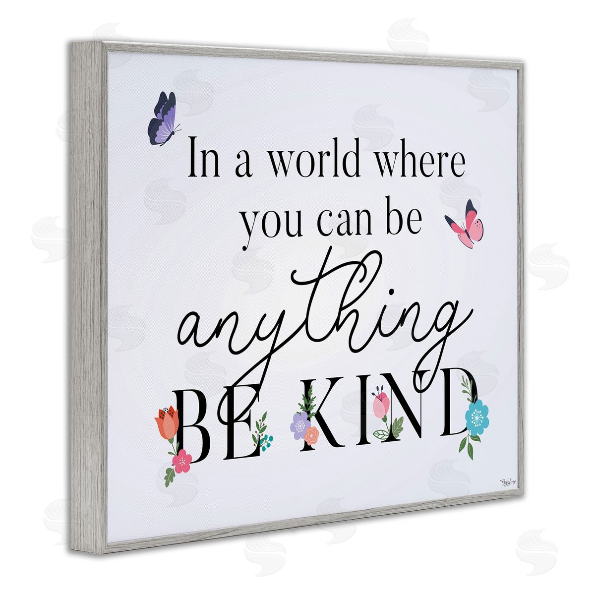 Floral & Butterflies Be Kind Grey Frame Print Wall Art, Home Decor by Gigi Louise