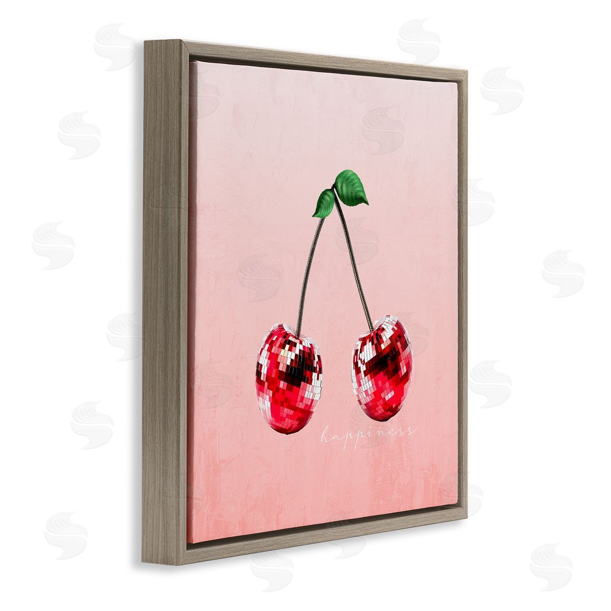 Happiness Disco Cherries Brown Floating Frame Canvas Wall Art, Home Decor by Kim Allen