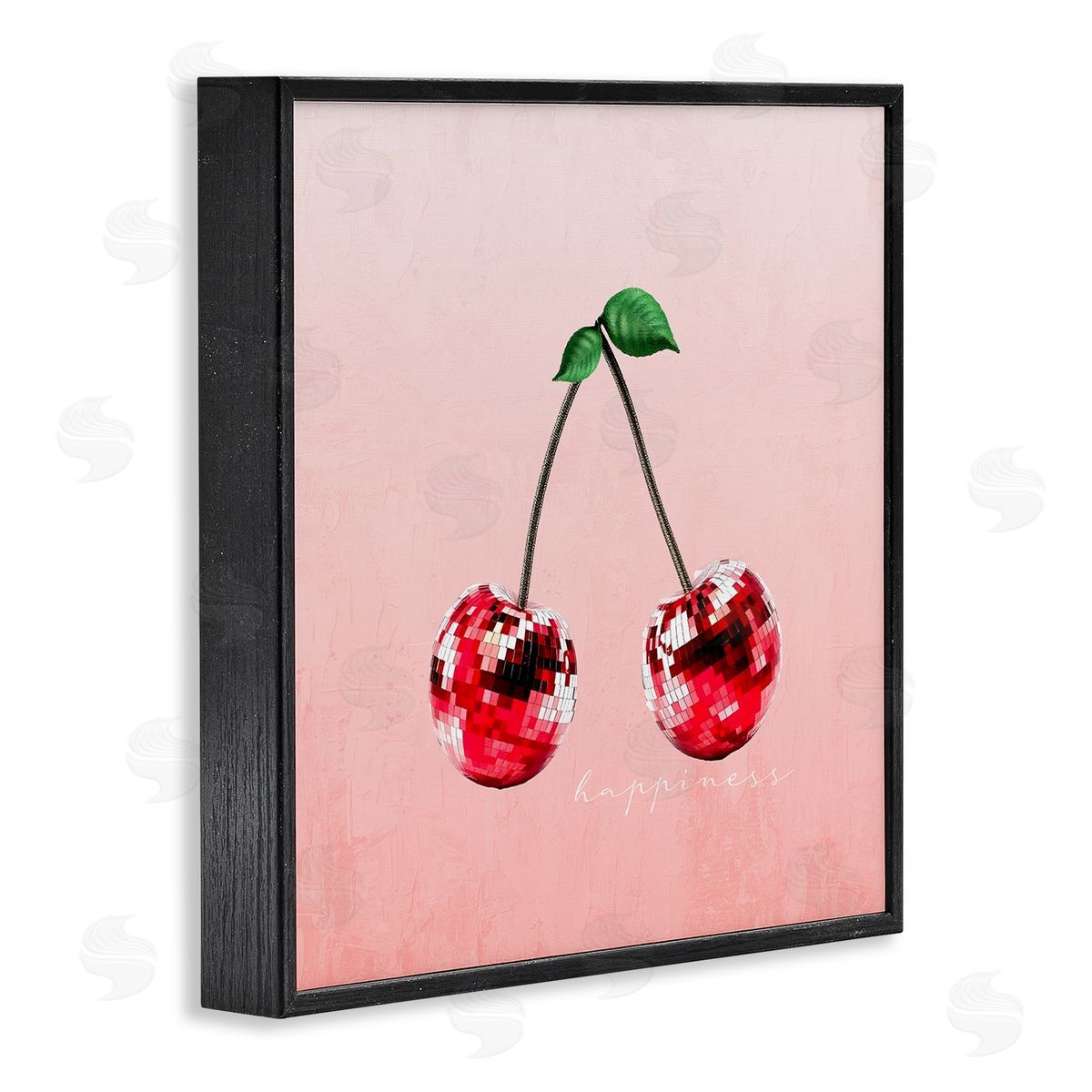 Happiness Disco Cherries Black Frame Print Wall Art, Home Decor by Kim Allen
