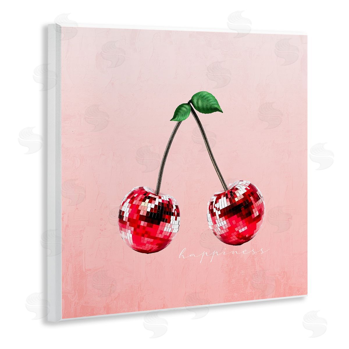 Happiness Disco Cherries Wood Plaque Wall Art, Home Decor by Kim Allen