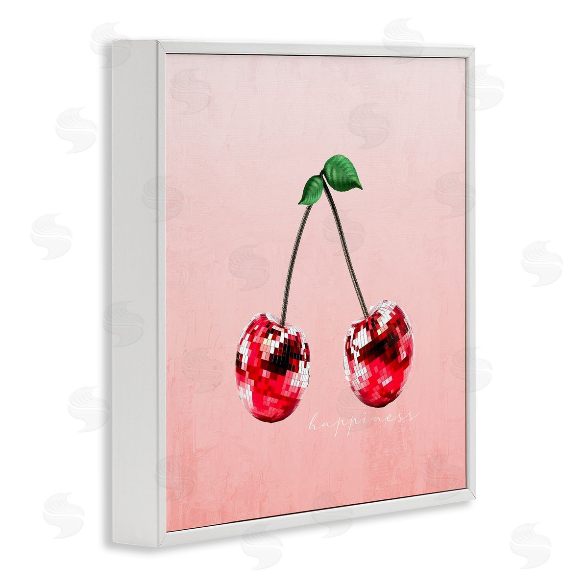 Happiness Disco Cherries White Frame Print Wall Art, Home Decor by Kim Allen