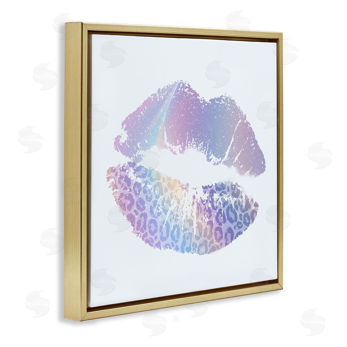 Purple Rainbow Lipstick Gold Floating Frame Canvas Wall Art, Home Decor by Kim Allen