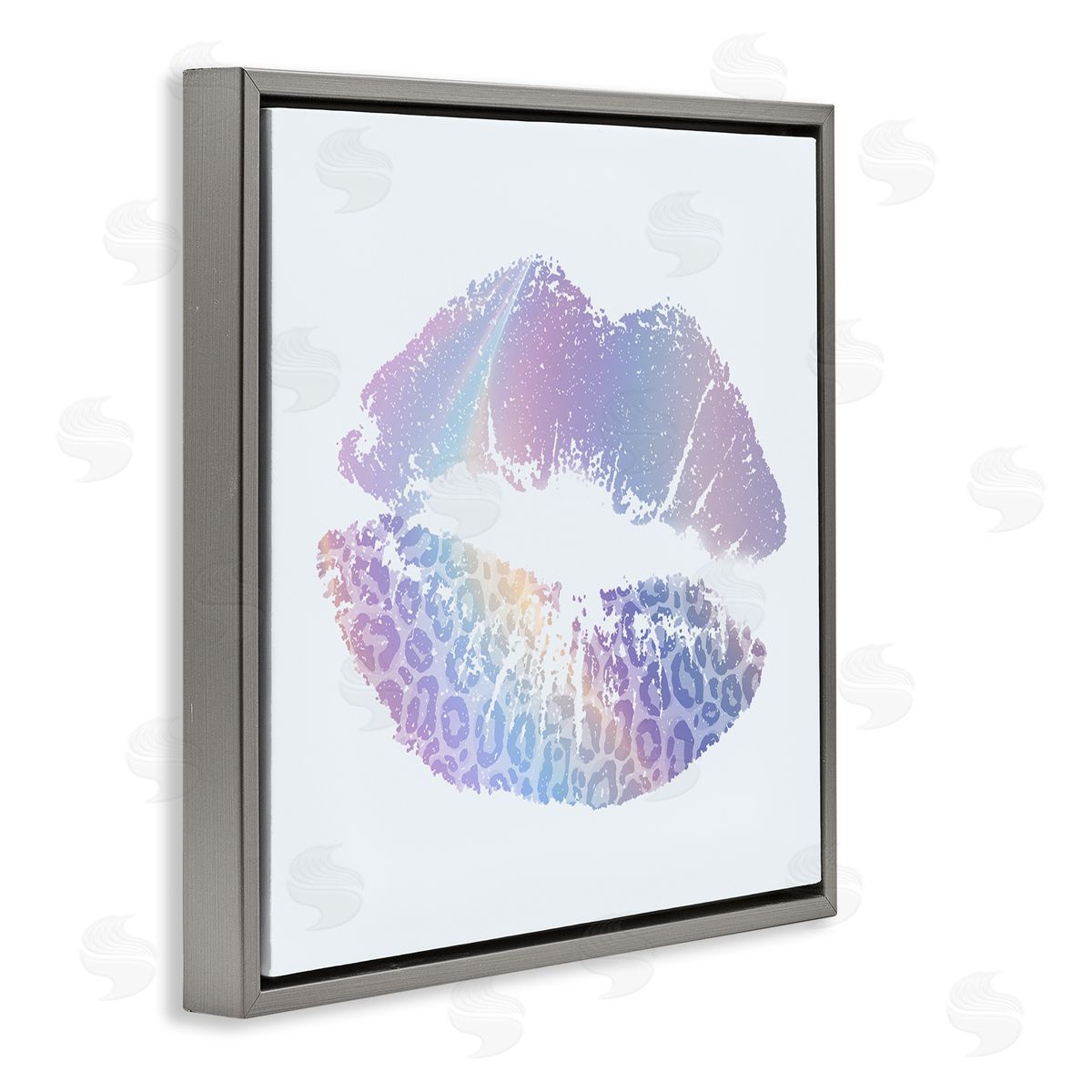 Purple Rainbow Lipstick Grey Floating Frame Canvas Wall Art, Home Decor by Kim Allen