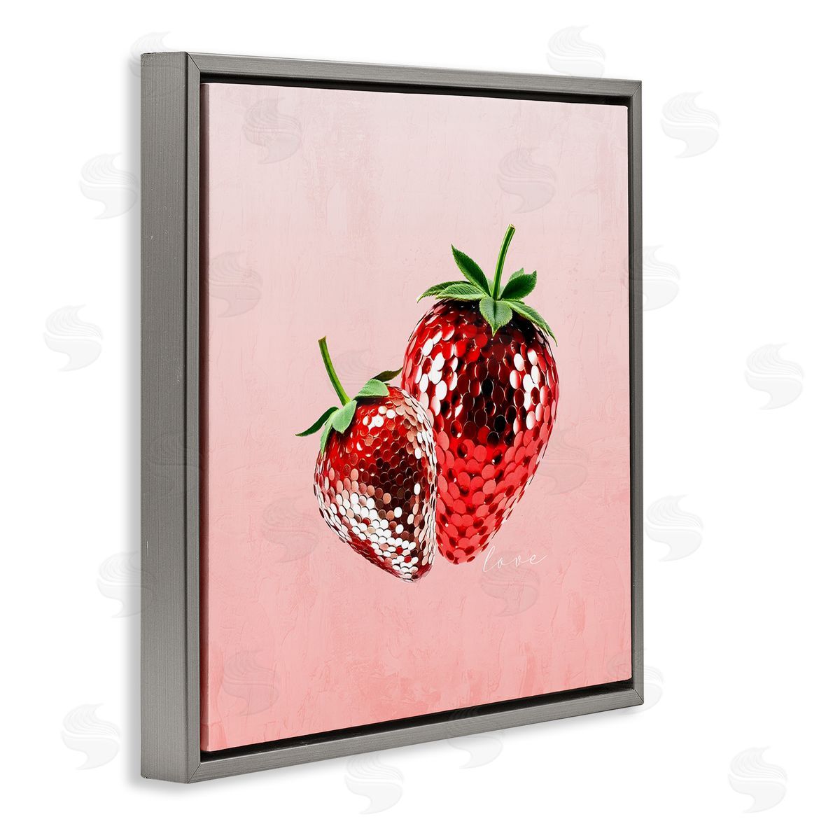 Disco Sequin Strawberries Grey Floating Frame Canvas Wall Art, Home Decor by Kim Allen