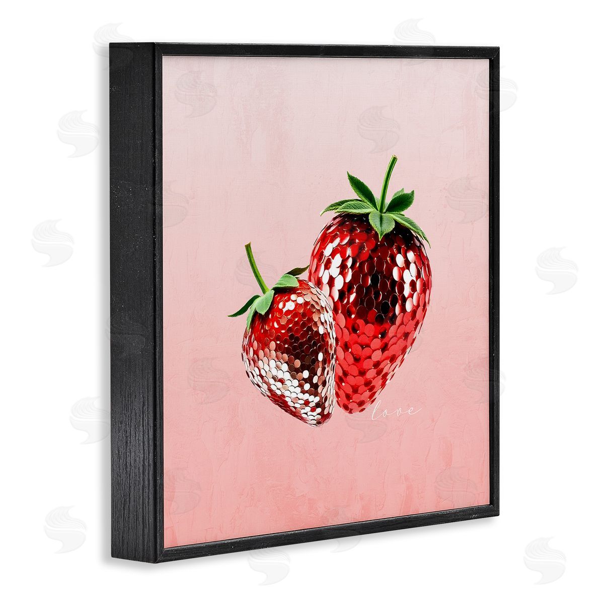 Disco Sequin Strawberries Black Frame Print Wall Art, Home Decor by Kim Allen