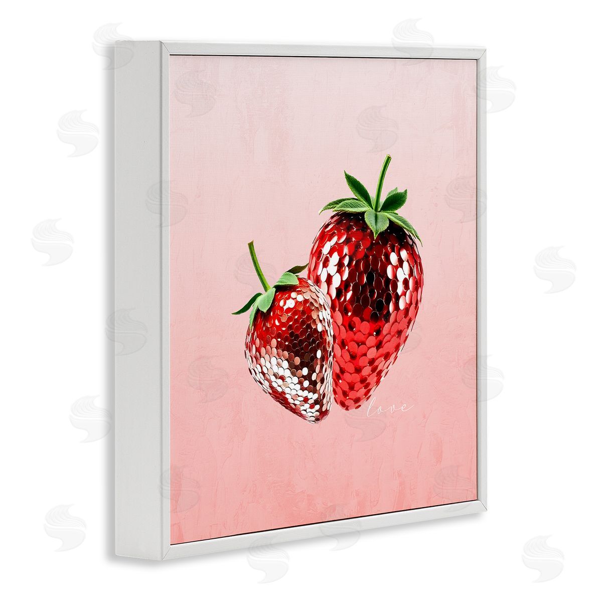 Disco Sequin Strawberries White Frame Print Wall Art, Home Decor by Kim Allen