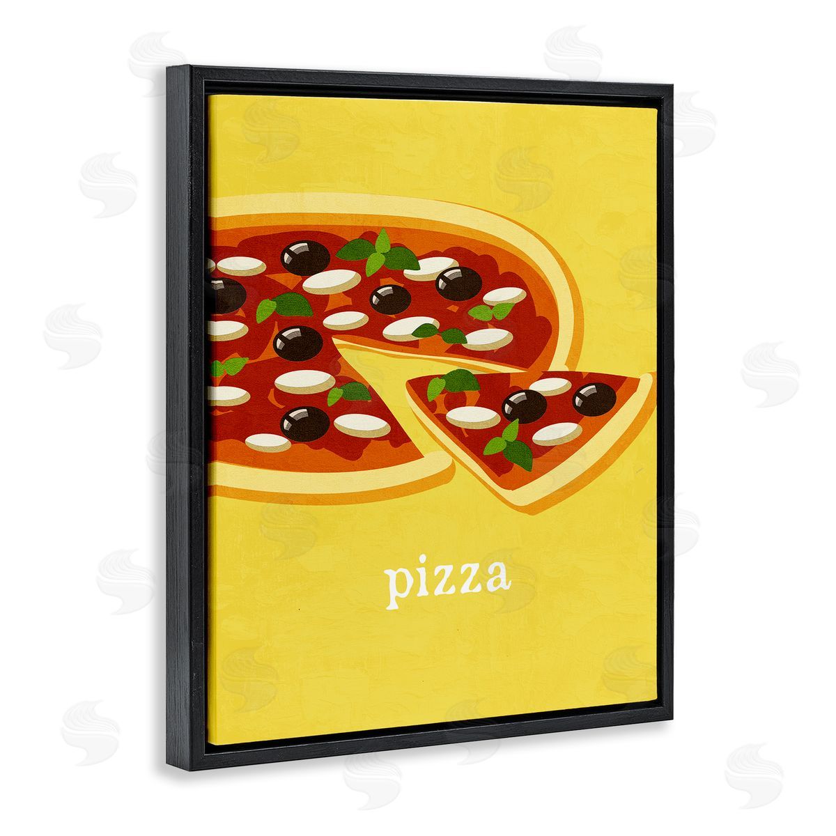 Delicious Pizza on Yellow Black Floating Frame Canvas Wall Art, Home Decor by Kim Allen