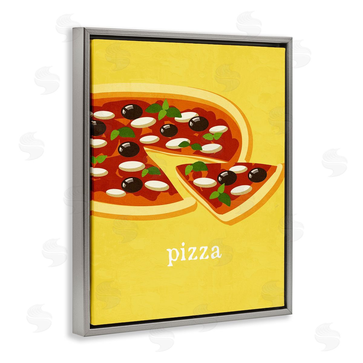 Delicious Pizza on Yellow Grey Floating Frame Canvas Wall Art, Home Decor by Kim Allen