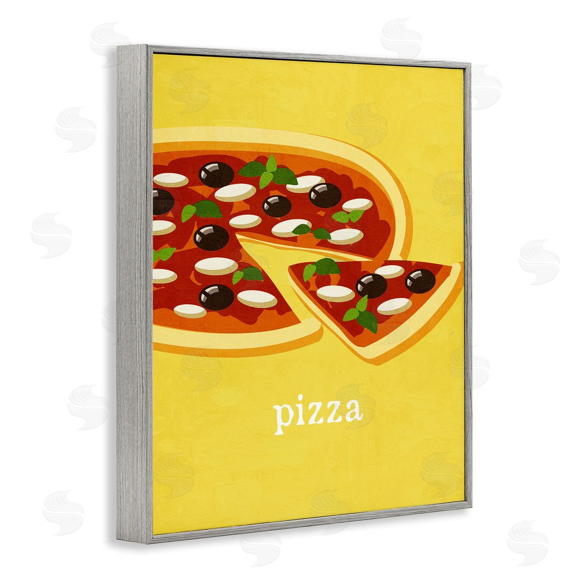 Delicious Pizza on Yellow Grey Frame Print Wall Art, Home Decor by Kim Allen