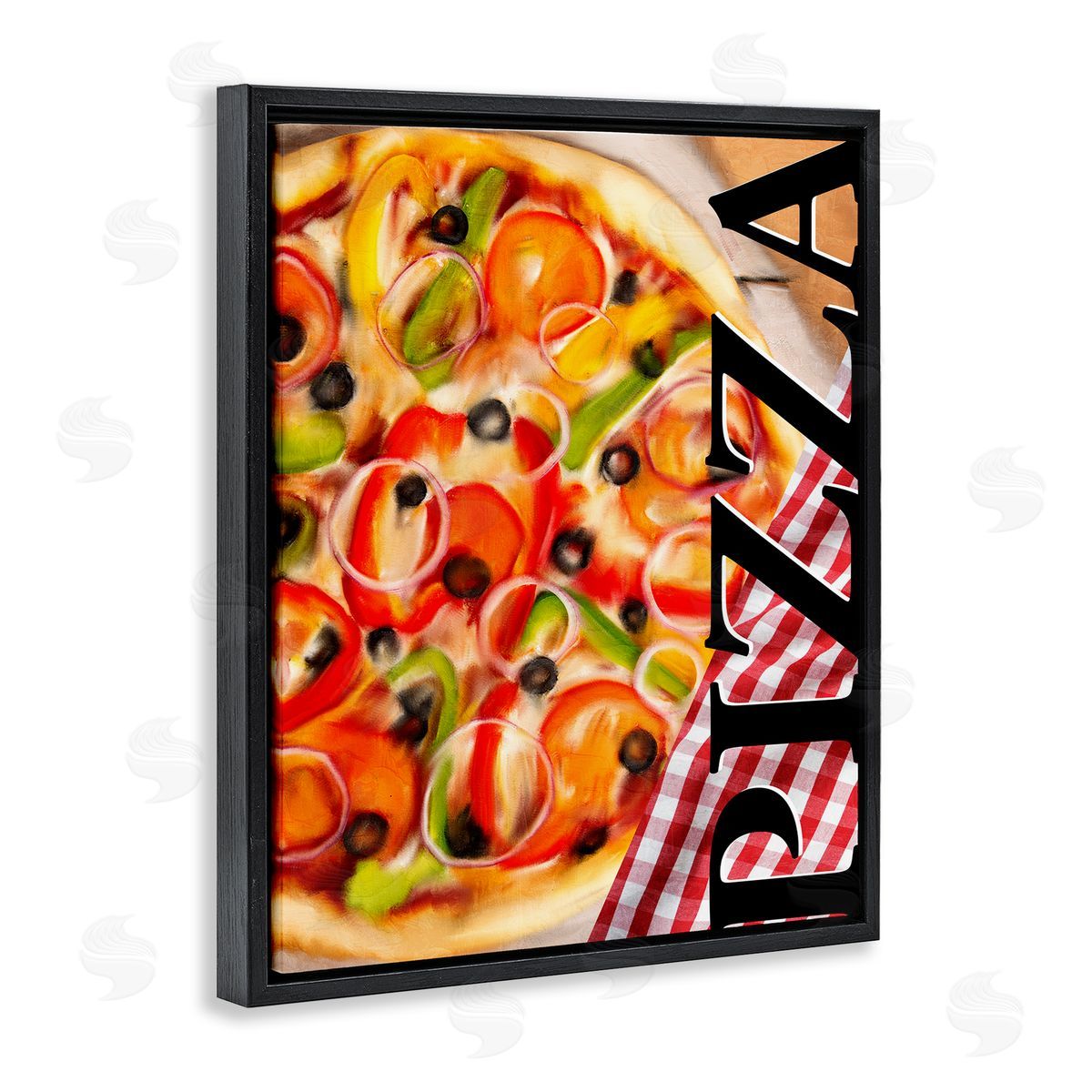 Gourmet Traditional Pizza Black Floating Frame Canvas Wall Art, Home Decor by Kim Allen