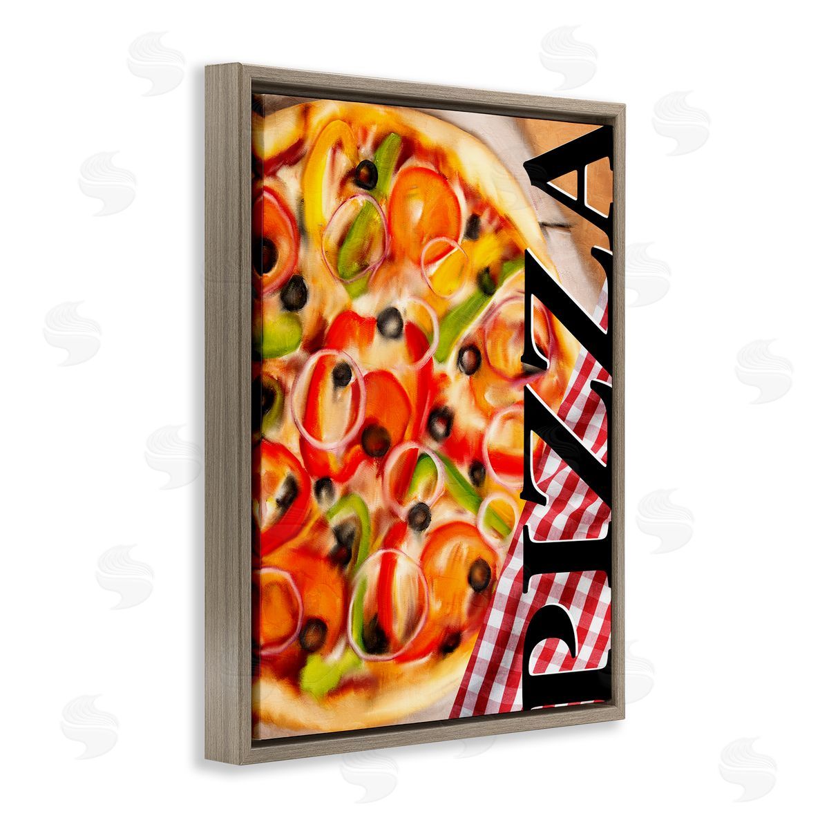 Gourmet Traditional Pizza Brown Floating Frame Canvas Wall Art, Home Decor by Kim Allen
