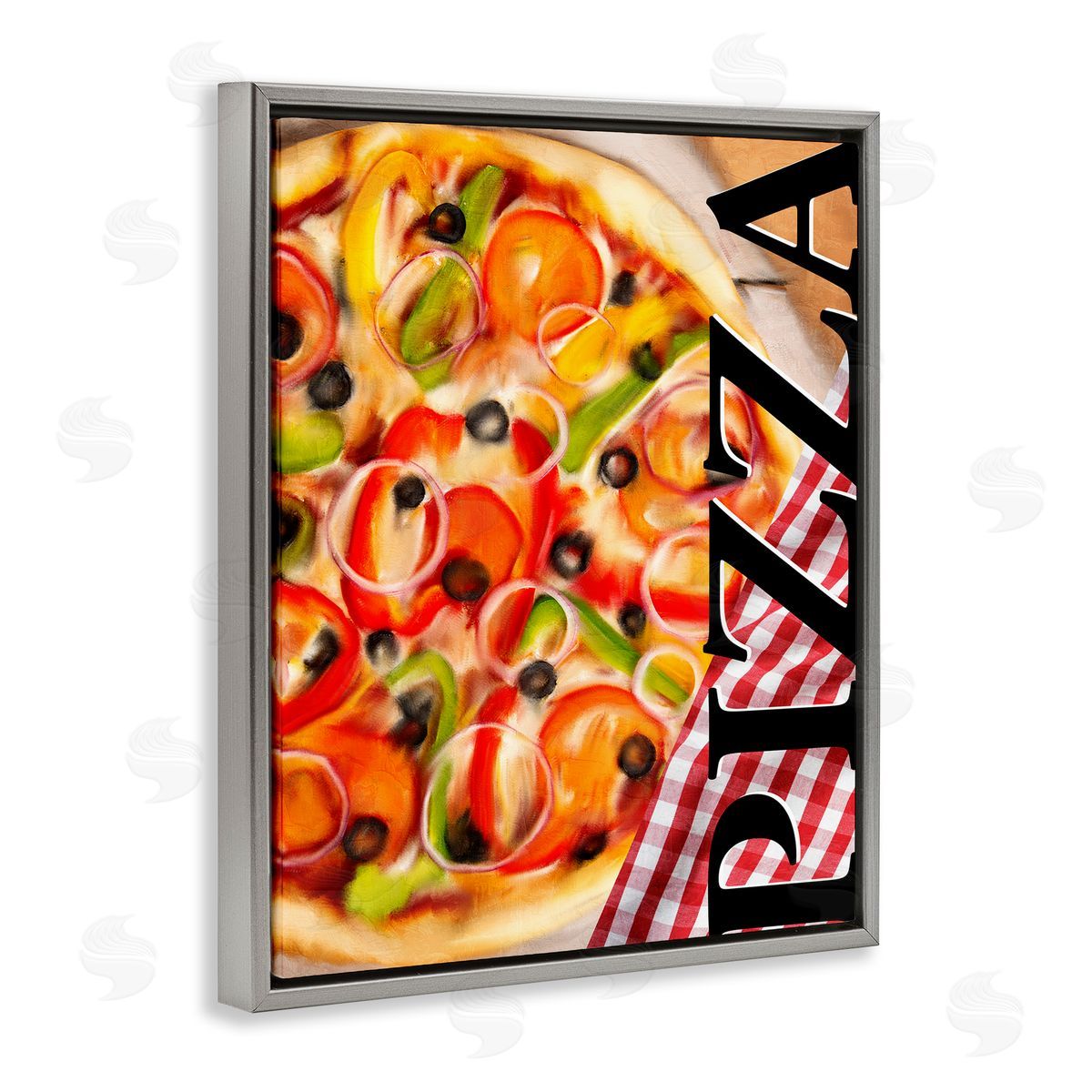 Gourmet Traditional Pizza Grey Floating Frame Canvas Wall Art, Home Decor by Kim Allen