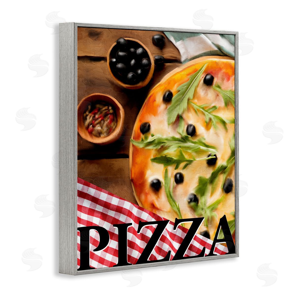 Flavorful Traditional Pizza Grey Frame Print Wall Art, Home Decor by Kim Allen