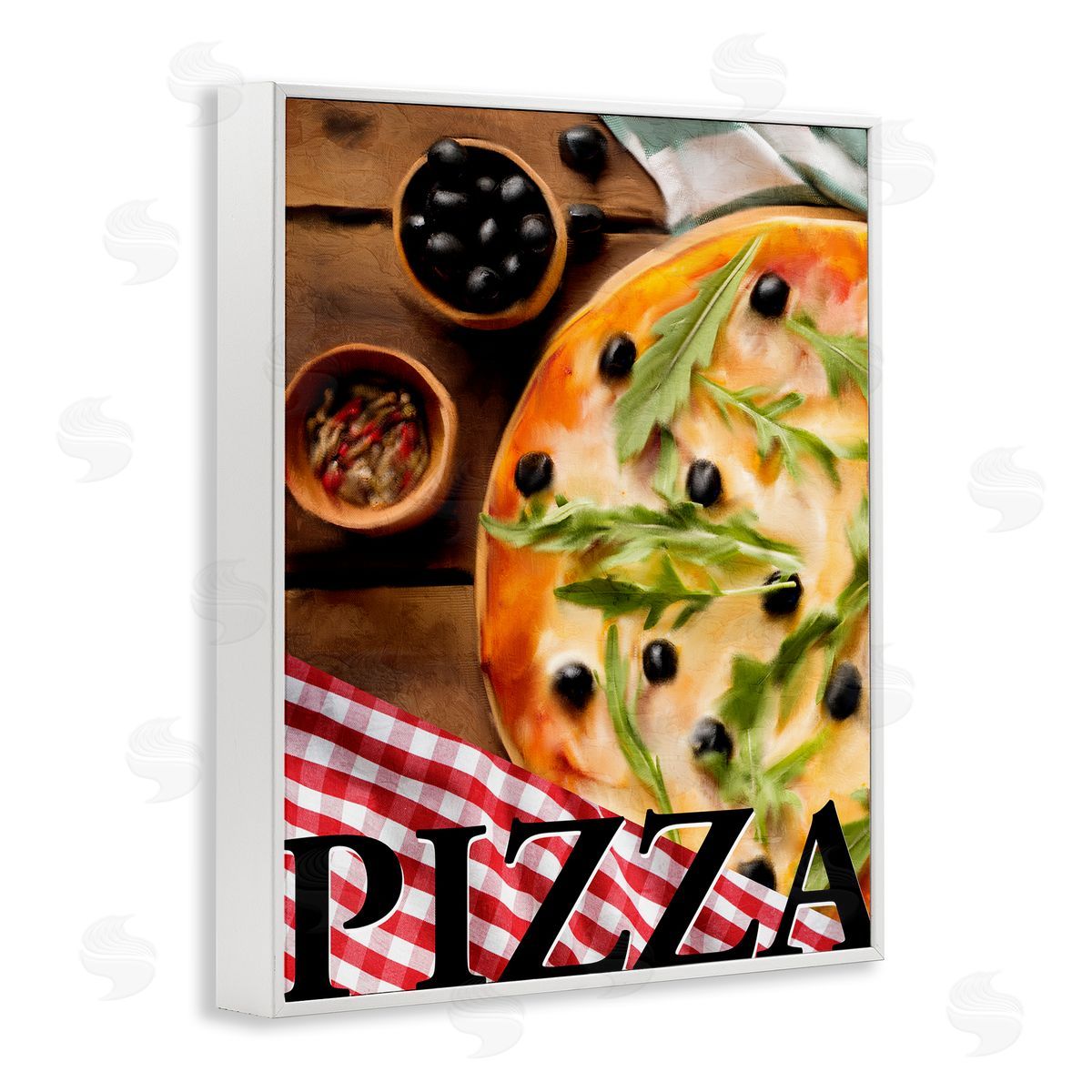 Flavorful Traditional Pizza White Frame Print Wall Art, Home Decor by Kim Allen