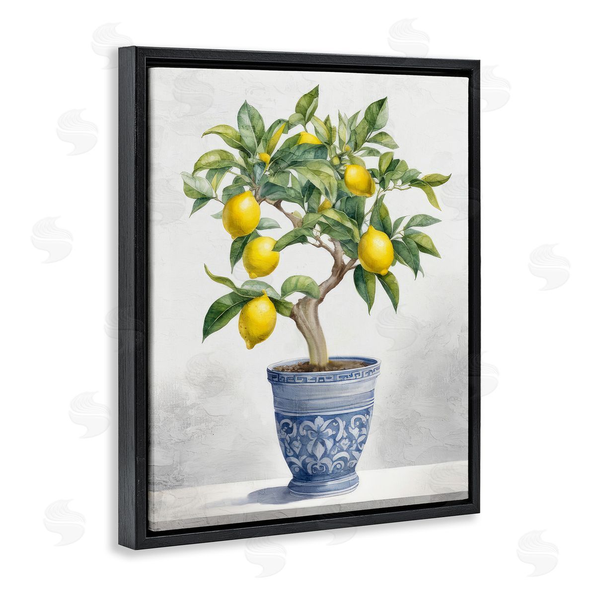 Traditional Potted Lemon Tree Black Floating Frame Canvas Wall Art, Home Decor by Kim Allen