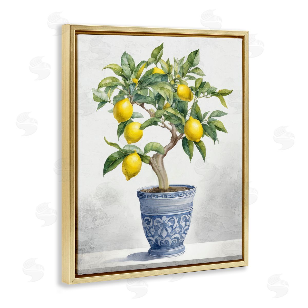 Traditional Potted Lemon Tree Gold Floating Frame Canvas Wall Art, Home Decor by Kim Allen