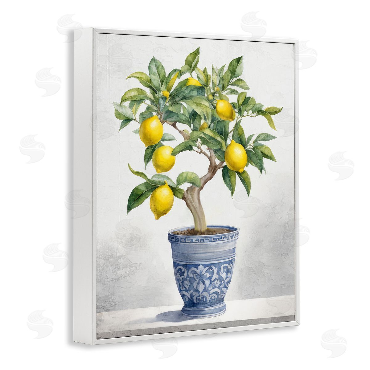 Traditional Potted Lemon Tree White Frame Print Wall Art, Home Decor by Kim Allen