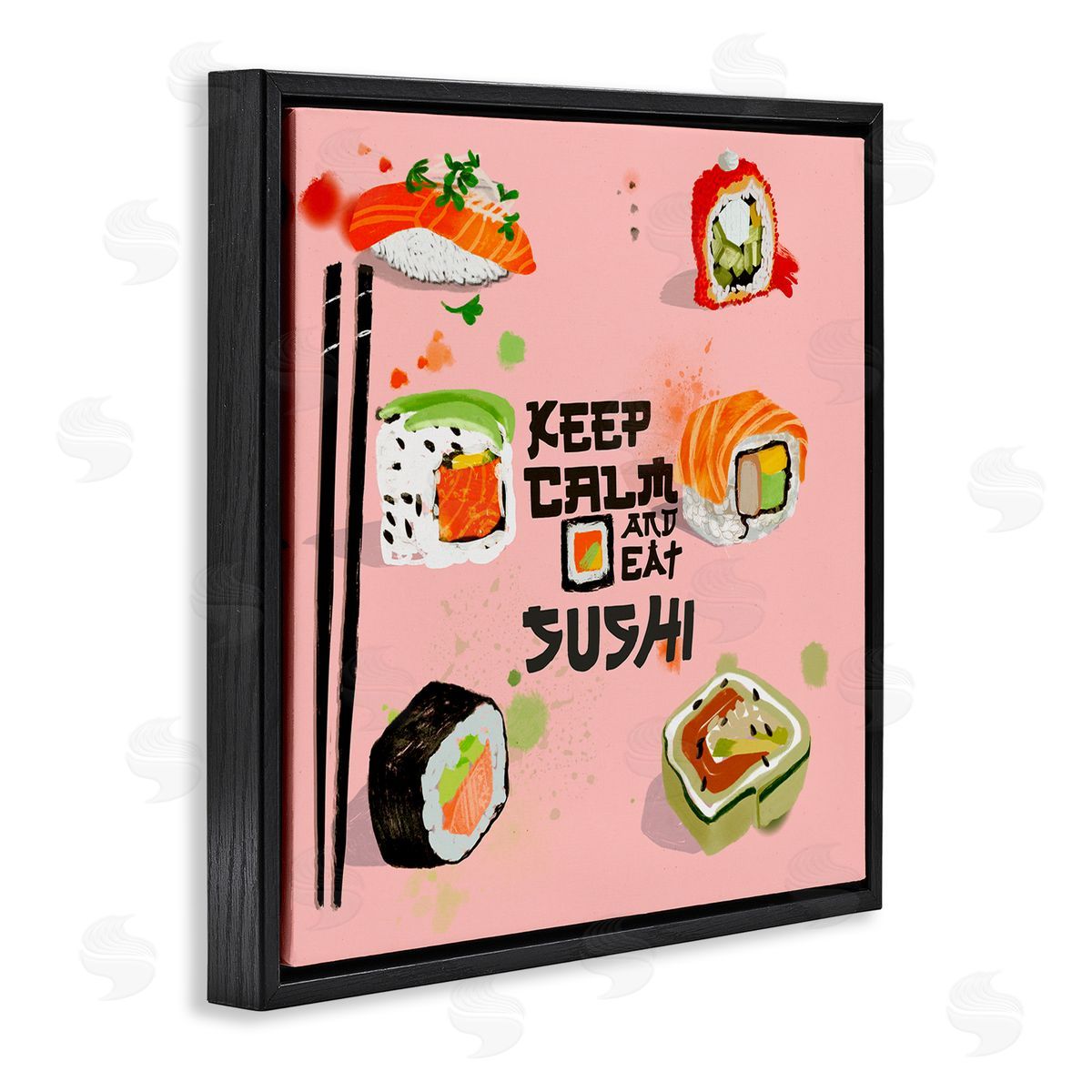 Keep Calm & Eat Sushi Black Floating Frame Canvas Wall Art, Home Decor by Juliet Rose Philips
