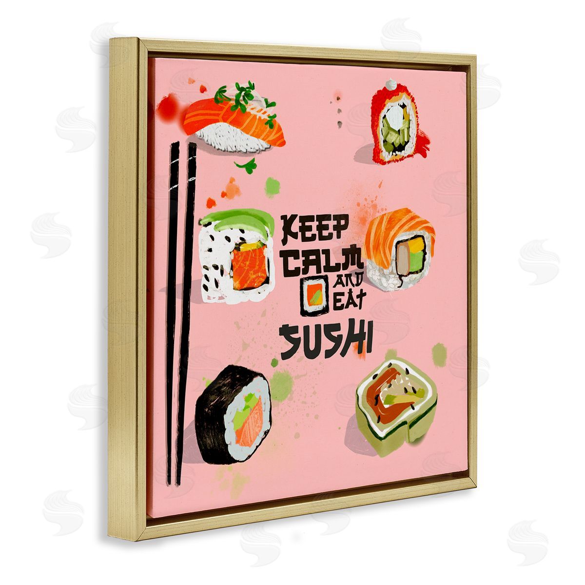 Keep Calm & Eat Sushi Gold Floating Frame Canvas Wall Art, Home Decor by Juliet Rose Philips
