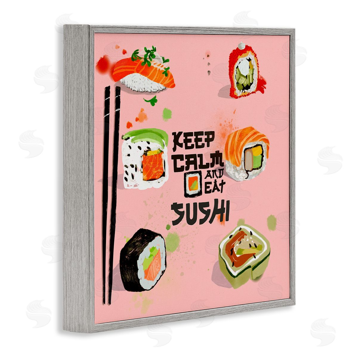 Keep Calm & Eat Sushi Grey Frame Print Wall Art, Home Decor by Juliet Rose Philips