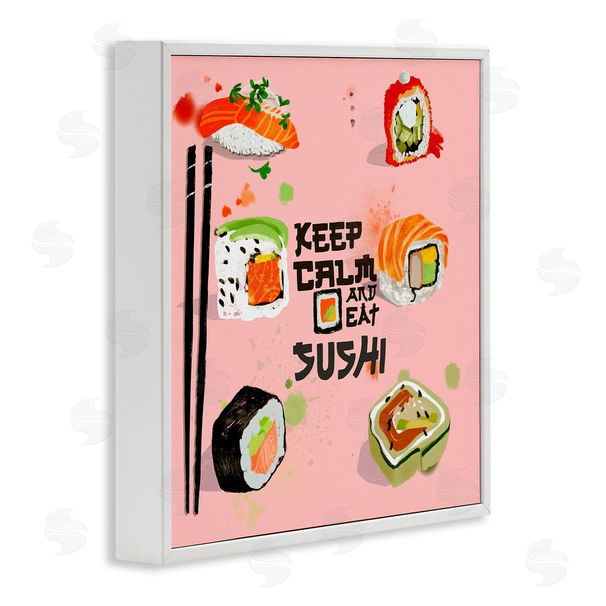 Keep Calm & Eat Sushi White Frame Print Wall Art, Home Decor by Juliet Rose Philips
